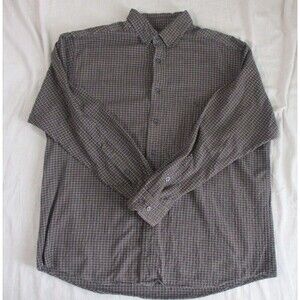 Woolrich Mens XL Shirt Button Up Logo Pocket Long Sleeve Brown White Cotton